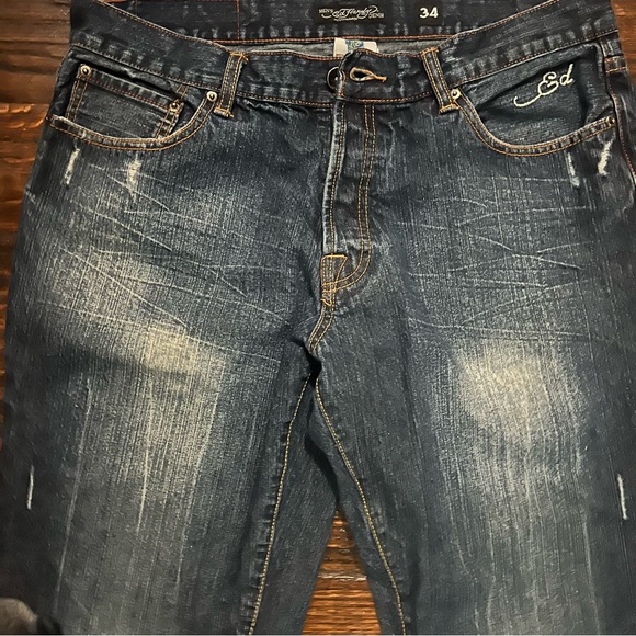 Ed Hardy Embroidered Tiger Hellcat Distressed Denim Blue Jeans size 34 - Picture 10 of 12